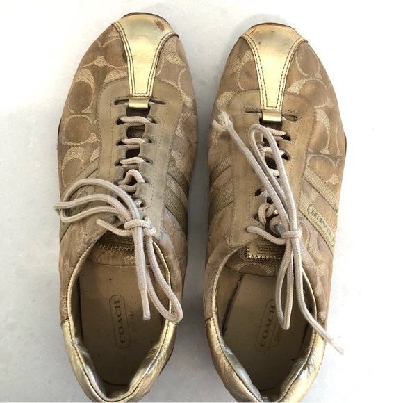 Coach Katelyn Gold Sneakers Women’s 9, Style A1166, Signature C Logo Metallic - Picture 6 of 15